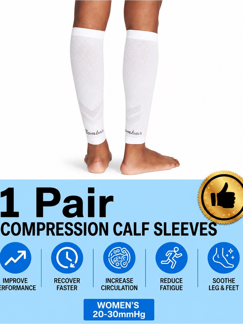 Bombas Compression Calf Sleeve 20-30mmHg White M - Picture 2 of 6